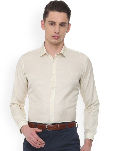 

V Dot Men Cream-Coloured Slim Fit Self Design Formal Shirt
