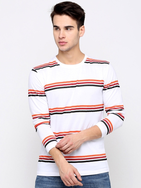 

Maniac Men White Striped Round Neck T-shirt