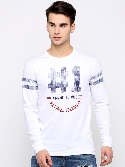 

Maniac Men White Printed Round Neck T-shirt