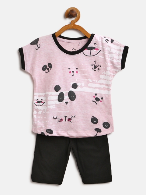 

Sweet Dreams Girls Pink & Taupe Printed Night Suit 6171A9