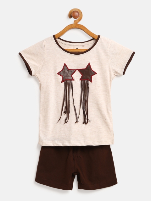 

Sweet Dreams Girls Beige & Coffee Brown Printed Night Suit 6119A9