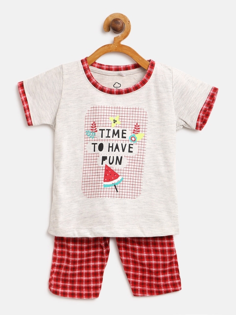 

Sweet Dreams Girls Grey Melange & Red Printed Night Suit 6177A9