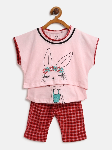 

Sweet Dreams Girls Pink & Red Printed Night suit 6144A9