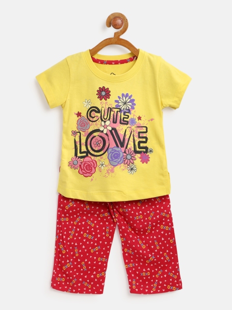 

Sweet Dreams Girls Yellow & Pink Printed Night Suit 6198A9