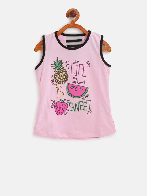 

Sweet Dreams Girls Pink Printed Styled Back Top