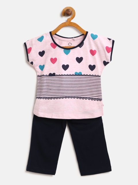 

Sweet Dreams Girls Pink & Navy Blue Printed Night Suit 6201A9