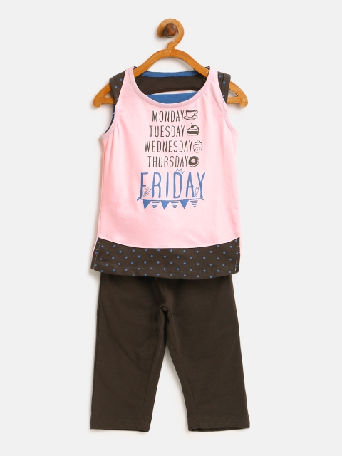 

Sweet Dreams Girls Pink & Charcoal Grey Printed Night Suit 6155A9