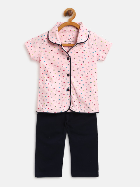 

Sweet Dreams Girls Pink & Navy Blue Printed Night Suit 6218A9
