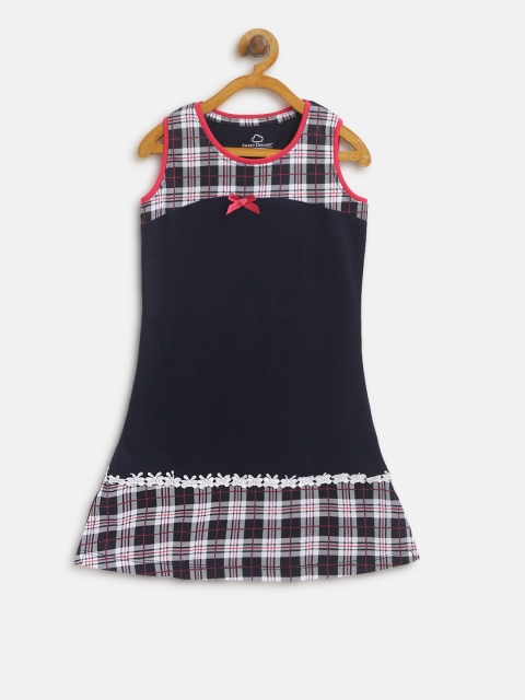 

Sweet Dreams Girls Navy Blue & Off-White Checked Nightdress 6237A9