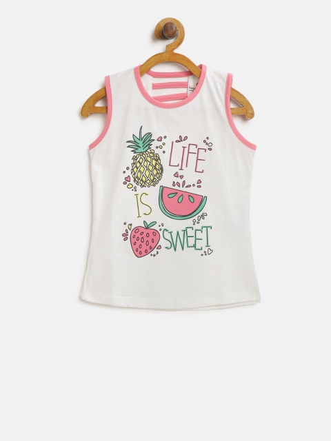 

Sweet Dreams Girls White Printed Styled Back Top
