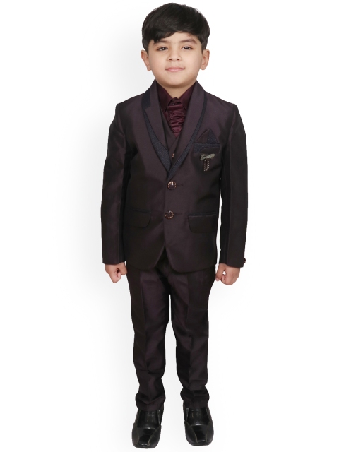 

SG YUVRAJ Boys Burgundy Solid Tuxedo Party Suit