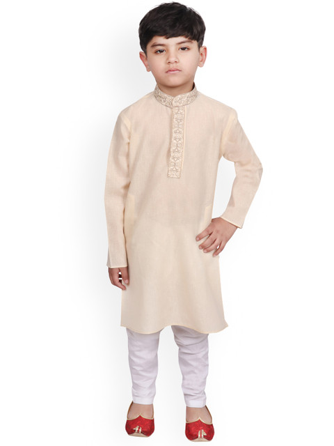 

SG YUVRAJ Boys Yellow & White Solid Kurta with Pyjamas