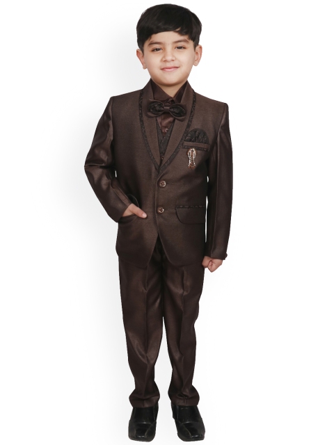 

SG YUVRAJ Boys Coffee Brown Solid Tuxedo Party Suit