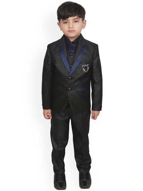 

SG YUVRAJ Boys Black Solid Single-Breasted Party Suit