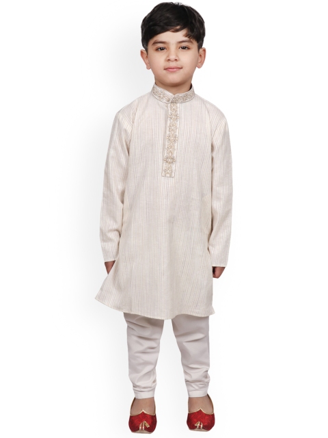 

SG YUVRAJ Boys Cream-Coloured Striped Kurta with Pyjamas