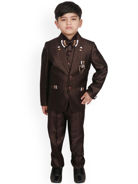 

SG YUVRAJ Boys Coffee Brown Solid Party Suit