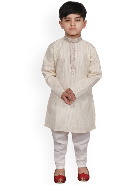 

SG YUVRAJ Boys Cream-Coloured Striped Kurta with Pyjamas