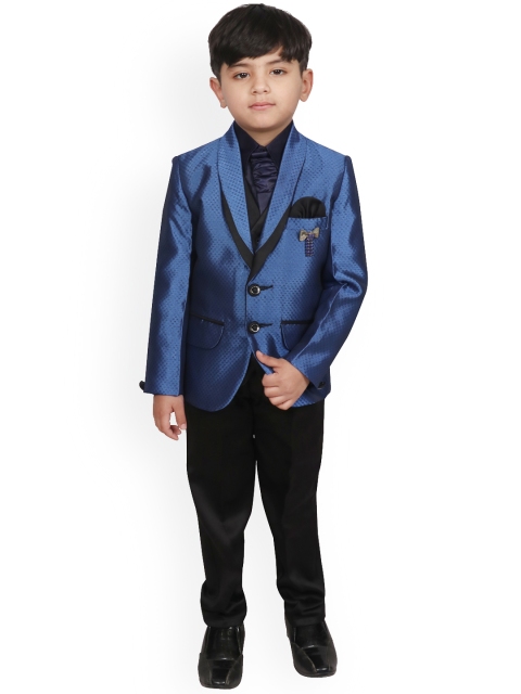 

SG YUVRAJ Boys Blue & Black Solid Tuxedo Party Suit