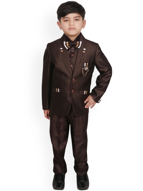 

SG YUVRAJ Boys Coffee Brown Solid Tuxedo Party Suit