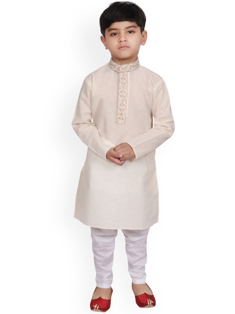 

SG YUVRAJ Boys Cream-Coloured & White Solid Kurta with Pyjamas