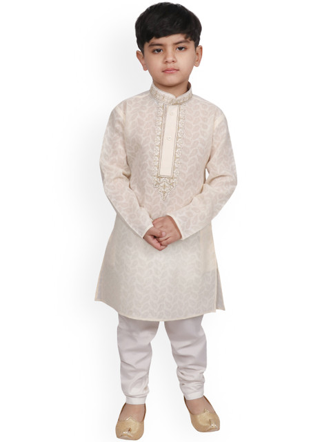 

SG YUVRAJ Boys Cream-Coloured & White Printed Kurta with Pyjamas