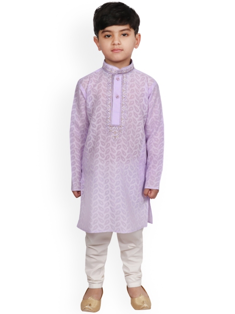 

SG YUVRAJ Boys Lavender & White Printed Kurta with Pyjamas
