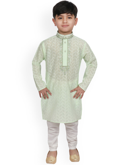 

SG YUVRAJ Boys Green & White Printed Kurta with Pyjamas