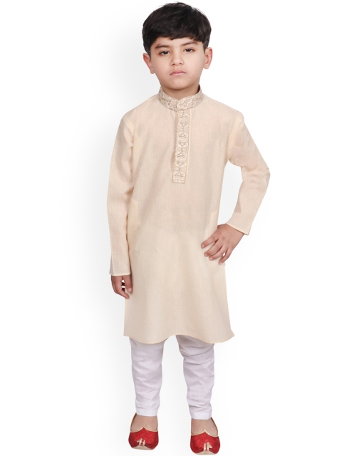 

SG YUVRAJ Boys Yellow & White Solid Kurta with Pyjamas