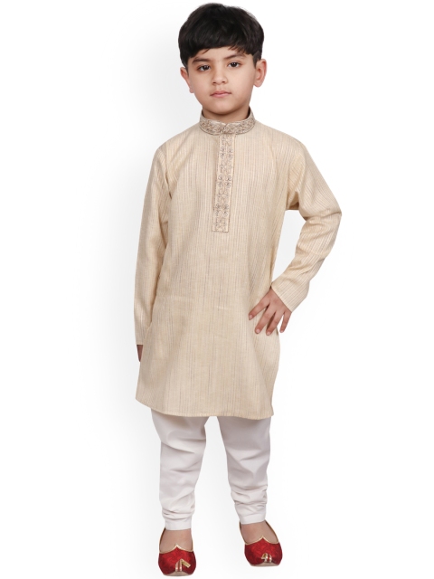 

SG YUVRAJ Boys Beige & White Striped Kurta with Pyjamas