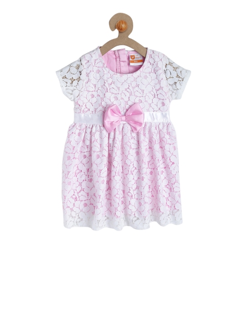 

612 league Girls Pink Self Design Fit and Flare Dress