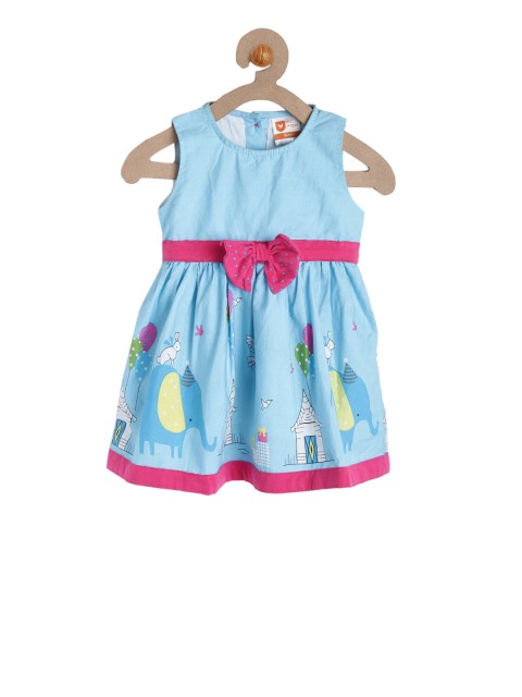 

612 league Girls Blue Printed Fit and Flare Dress