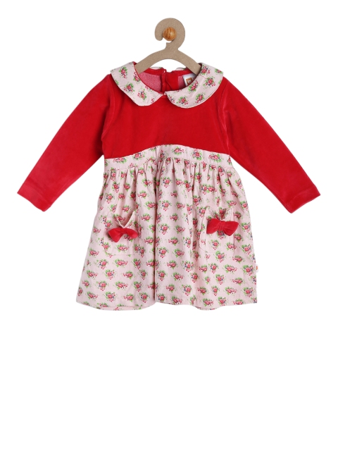 

612 league Girls Red Printed Peplum Dress