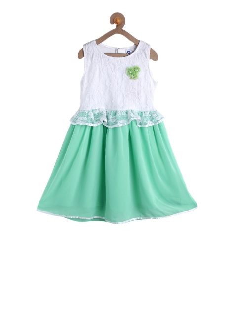 

612 league Girls Green Colourblocked Fit and Flare Dress