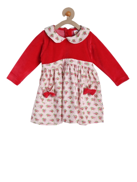 

612 league Girls Red Printed Fit and Flare Dress