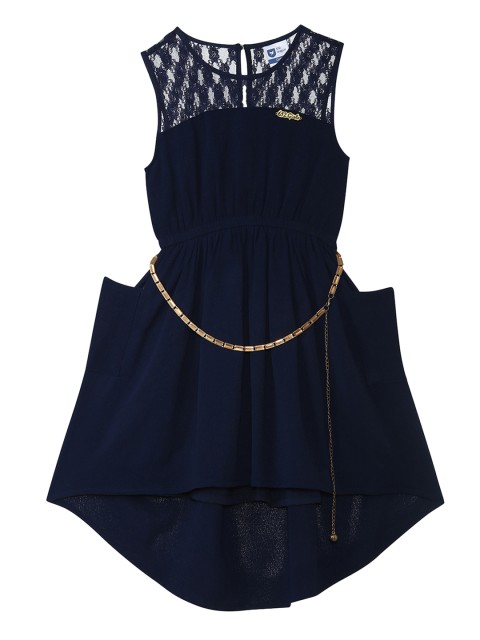 

612 league Girls Navy Blue Solid Fit and Flare Dress
