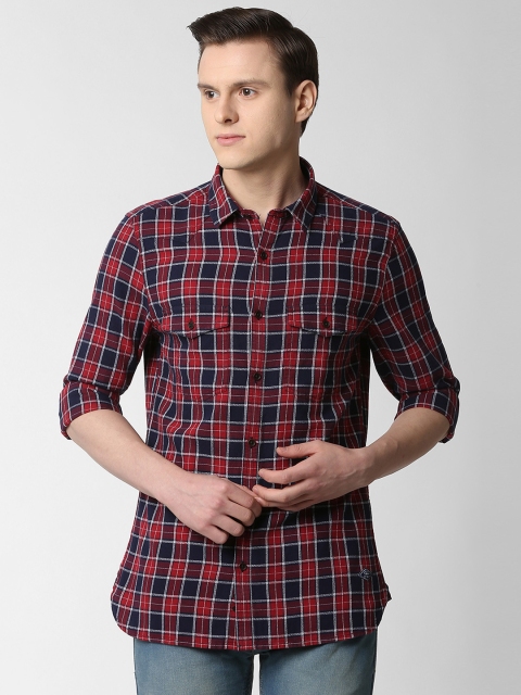 

Peter England Casuals Men Red & Blue Slim Fit Checked Casual Shirt