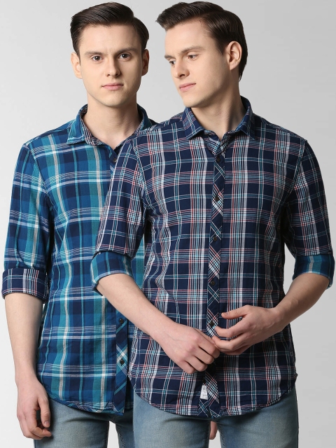 

Peter England Casuals Men Blue Slim Fit Checked Reversible Casual Shirt