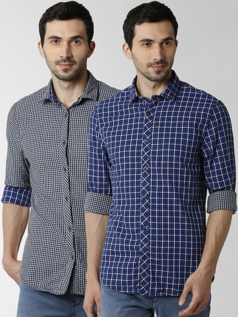 

Peter England Casuals Men Blue & Black Slim Fit Checked Reversible Casual Shirt