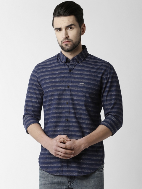 

Peter England Casuals Men Navy Blue Slim Fit Striped Casual Shirt