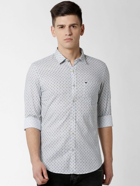 

Peter England Casuals Men White & Blue Slim Fit Printed Casual Shirt