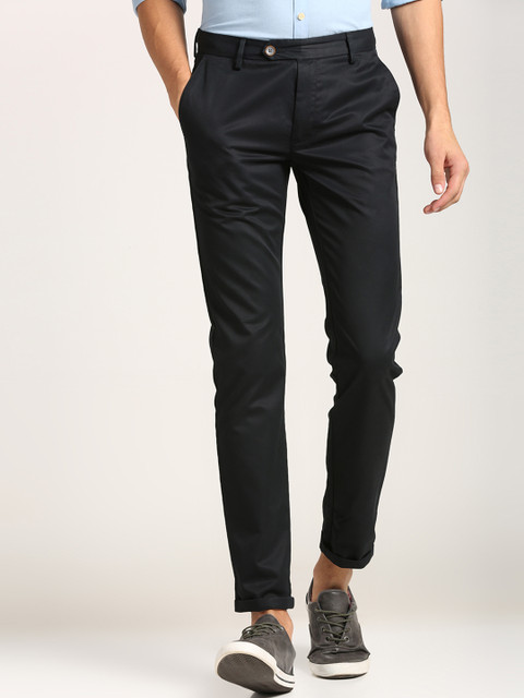 

Peter England Casuals Men Black Slim Fit Solid Regular Trousers