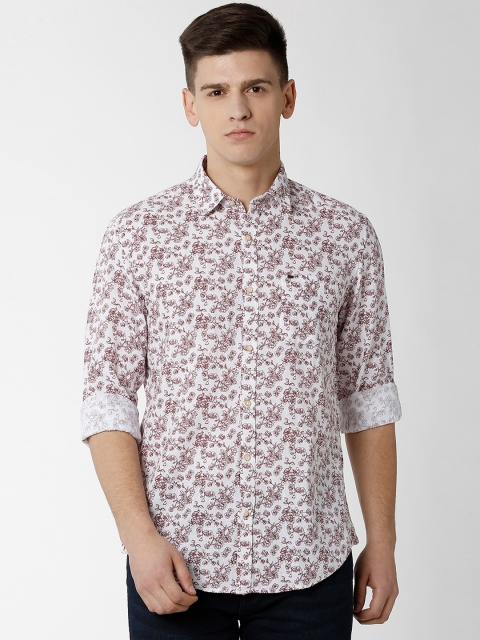 

Peter England Casuals Men White & Maroon Slim Fit Printed Casual Shirt