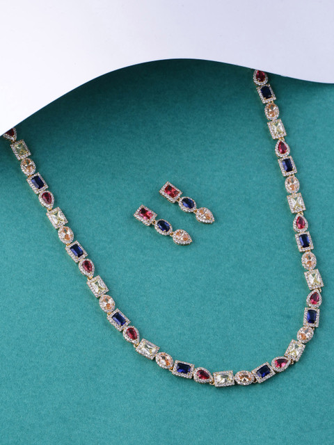 

Tistabene Women Gold-Plated & Multicoloured Stone-Studded Jewellery Set