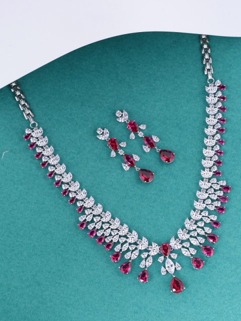 

Tistabene Rhodium-Plated & Red Embellished Jewellery Set, Silver