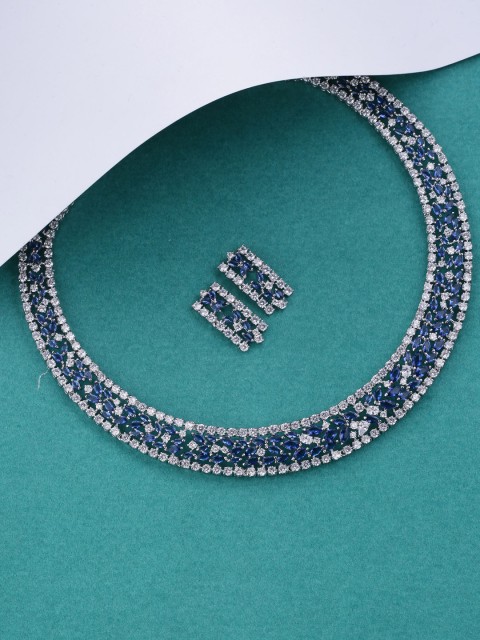 

Tistabene Rhodium-Plated & Blue Embellished Jewellery Set, Silver