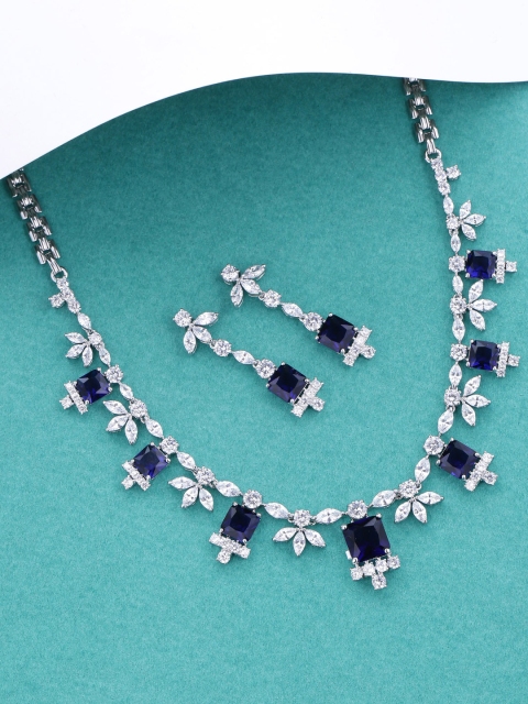 

Tistabene Rhodium-Plated & Blue Embellished Jewellery Set, Silver