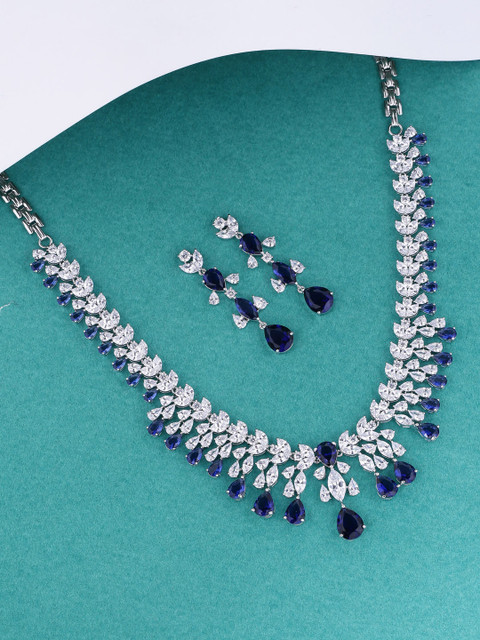 

Tistabene Rhodium-Plated & Blue Embellished Jewellery Set, Silver