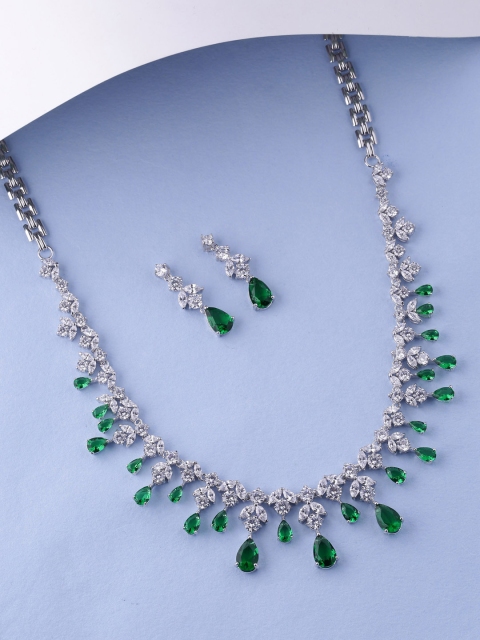 

Tistabene Rhodium-Plated & Green Embellished Jewellery Set, Silver