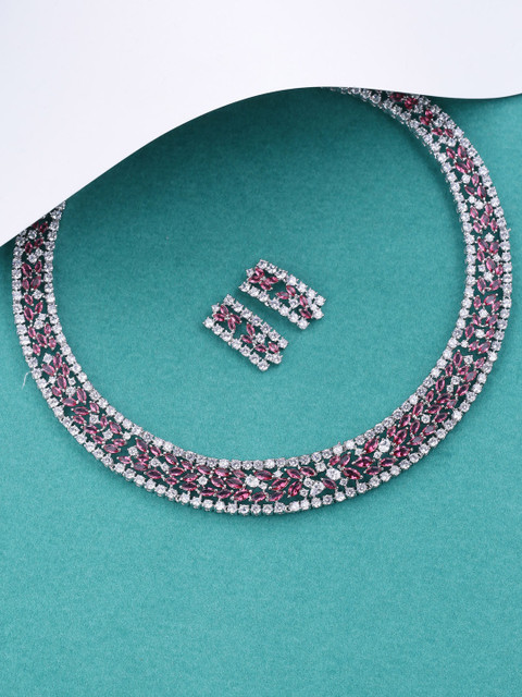 

Tistabene Rhodium-Plated & Pink Embellished Jewellery Set, Silver