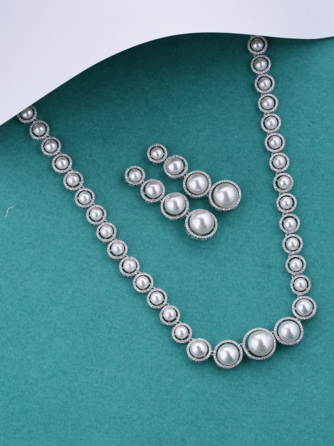 

Tistabene Women Silver-Plated & White Pearl-Studded Jewellery Set